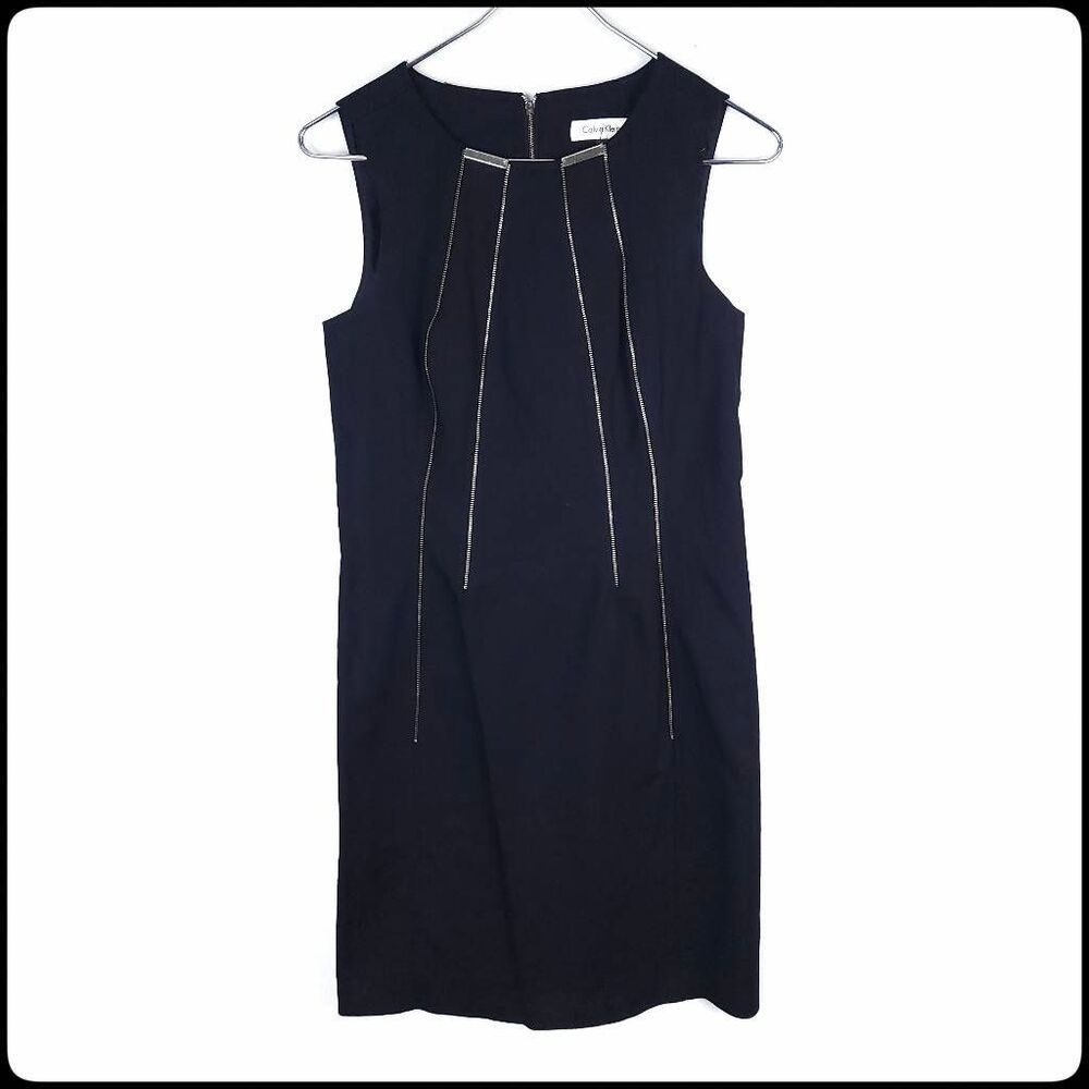 CALVIN KLEIN Black Sleeveless Double Front Zipper Women's Sheath Dress Size: 6